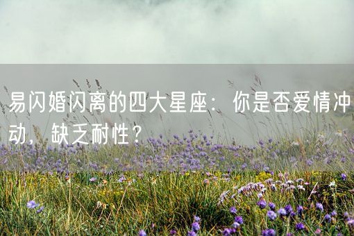 易闪婚闪离的四大星座:你是否爱情冲动,缺乏耐性?(图1) 易闪婚闪离的四大星座:你是否爱情冲动,缺乏耐性?(图1)